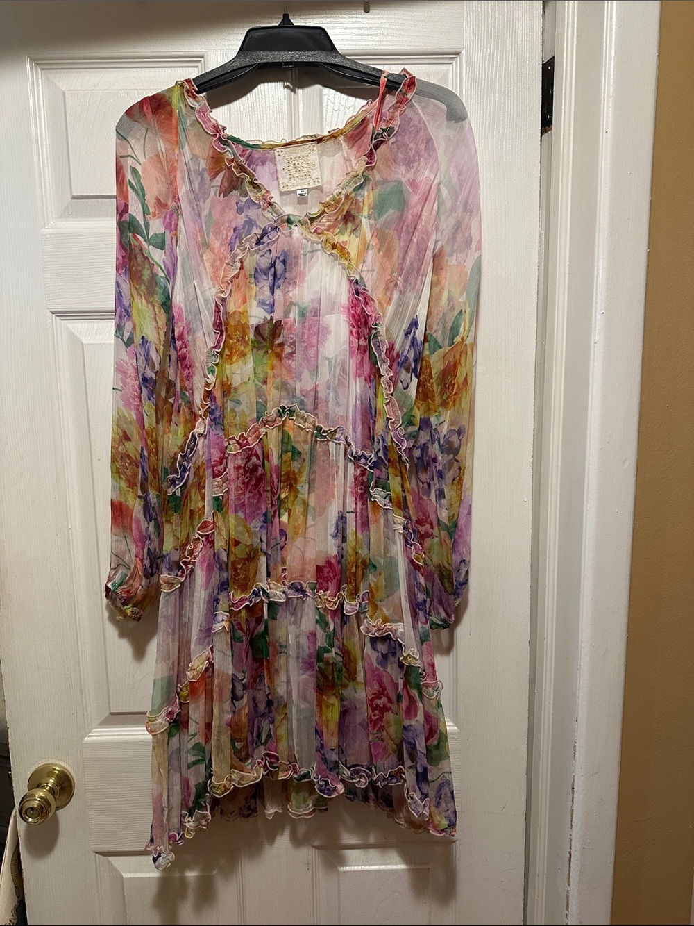 Sheer Multicolor Floral Ruffle Women's Dress